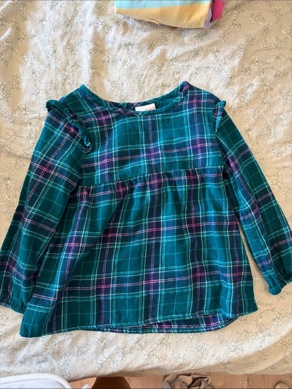 jumping beans Teal Plaid Long-Sleeve Girls Top